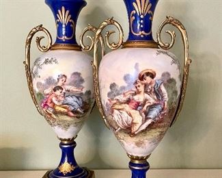 $400; pair of exquisite Sevres porcelain urns; 4.5d x 12’h