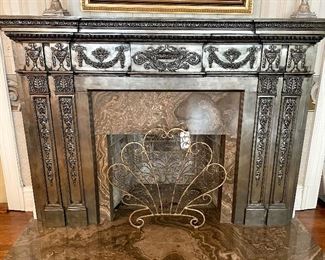 SOLD $150; scrolled brass fireplace screen; 31.75 x 29.25