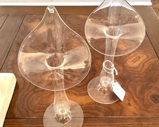 $24; pair of art-deco, glass vases; 8”h