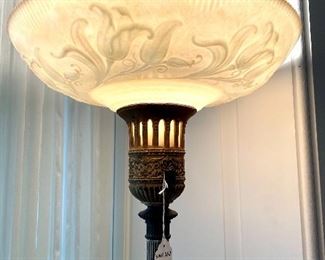 close up of floor lamp floral shade