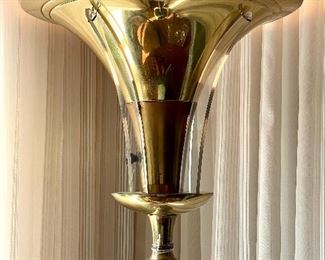$600; vintage art deco, mid-century brass floor lamp with lucite fins; 14.25”d x 62”h