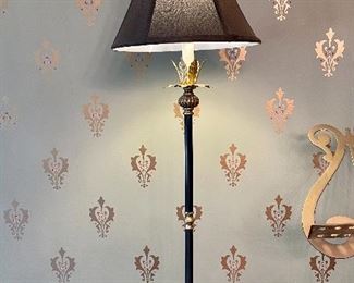 $48; elegant black and gold-gilded palm table lamp; 10.75”d x 33.5”h