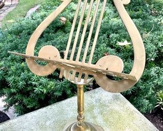 $68; brass, adjustable music stand; 12”w x 9”w x 21”h