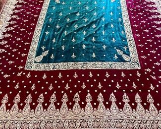 $150; hand-made in Pakistan, beautiful, beaded, velvet, luxury throw blanket; 64” x 84”