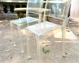 $300; pair of Italian, lucite chairs, La Marie by Stark for Kartell; 15’w x 20”d x 33”h