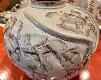$48; hand-made, heavy pottery vase; 9”d x 8”h