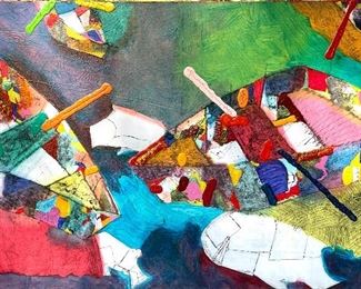 LARGE format, Original canvas by influential St. Louis artist, Peter Marcus, circa 1980’s. Boat series. Signed on back. Fabulous piece! Bold, bright...and BIG! 72” x 45”h. $4800