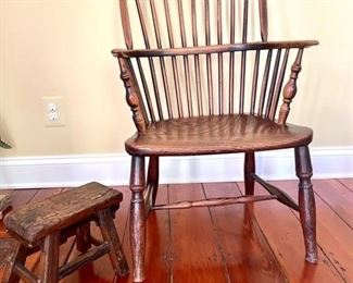 Antique Windsor Chair; Farmer's Pocket Stool