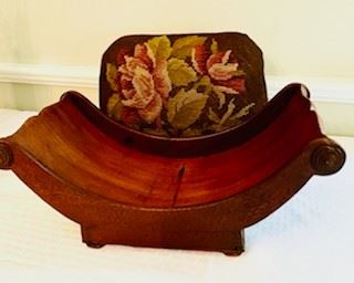 Antique French Boule Bread Bowl and Needlepoint Cushion Insert