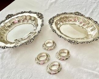 Two (2) Black Starr & Frost Sterling Silver Serving Bowls; Four (4) English Hallmarked  Sterling Silver Trenchers