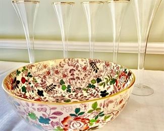 Royal Cauldon (Bittersweet) Bowl; Champagne Flutes