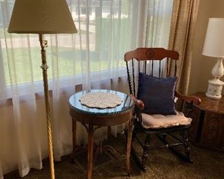 Side chair, side table and floor lamp