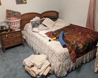 4 piece bedroom set, solid wood and wicker, dresser, mirror, night table, and bed