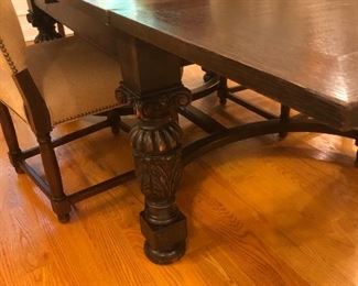 Great Carved dining room table with two pull out leaves