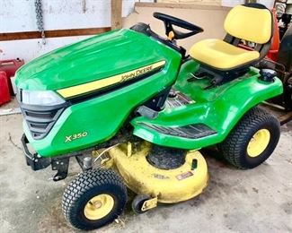 PRE-SALE AVAILABLE:  2017 John Deere X350 lawn mower, with 48" deck and leaf bagger, 80 hours, 18.5 Kawasaki engine, $2,500