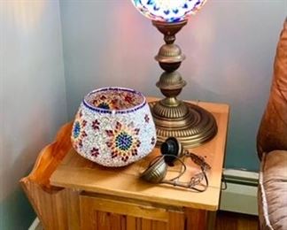 Glass table lamp, similar glass ceiling fixture