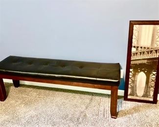 Wooden bench w/ black vinyl bench (longer one), bridge print