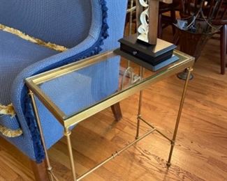 2 Matching Rectangle Gold With Glass Top Side Tables