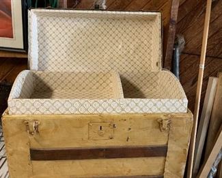 #12	Antique Camel Back Trunk w/tray   26x15x17 (missing one handle)	 $40.00 
