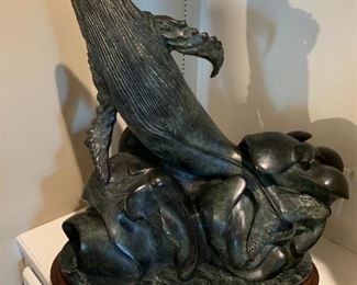 #66	Bronze Statue of Whale  on Green Marble Base " by Richard Bruce (heavy) - Retailed for $5K   25" Tall	 $800.00 
