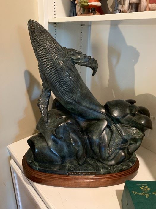 #66	Bronze Statue of Whale  on Green Marble Base " by Richard Bruce (heavy) - Retailed for $5K   25" Tall	 $800.00 
