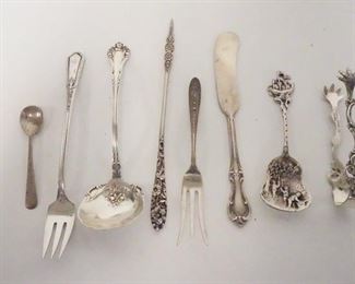 1033	8 PIECES OF STERLING SILVER, TONGS ARE TH. MARTHINSEN, NORWAY, LONGEST PIECE IS 6 1/2 IN, 4.195 TOTAL TOZ
