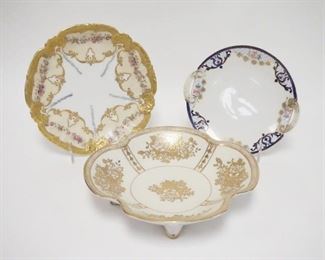 1042	3 PIECE HAND PAINTED PORCELAIN, LS & S LIMOGES PLATE, NORITAKE PLATE & FOOTED BOWL, LARGEST IS 9 3/8 IN
