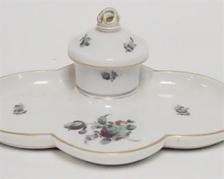 1065	NYMPHENBURG PORCELAIN INKWELL, W GERMANY, INSERT HAS BEEN REPAIRED, 8 IN WIDE
