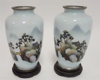 1070	PAIR OF CLOISONNE VASES W/WOODEN BASES, 5 1/2 IN HIGH
