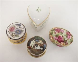 1074	GROUP OF 4 PORCELAIN SMALL BOXES, INCLUDES ROYAL ALBERT OLD COUNTRY ROSES

