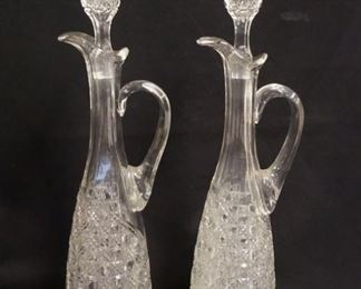1080	PAIR OF AMERICAN BRILLIANT CUT TALL DECANTERS, HOLLOW BLOWN & CUT STOPPERS, 17 1/2 IN HIGH
