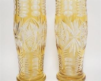 1081	PAIR OF AMBER CUT TO CLEAR TALL VASES, 13 1/4 IN HIGH
