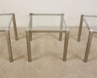 1090	3 SMALL GLASS & CHROME TABLES, 14 1/4 IN SQUARE X 15 IN HIGH
