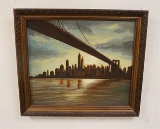 1108	A CLEMENTE OIL ON BOARD, NEW YORK SKYLINE, 24 IN X 28 IN INCLUDING FRAME
