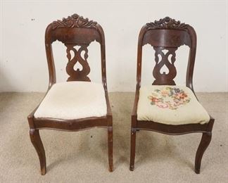 1115	PAIR OF SABRE LEG VICTORIAN CHAIRS, FLORAL CARVING & SWAN SPLATS
