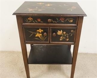 1122	PAINT DECORATED STAND, ONE DRAWER, 2 DOORS, FLORAL DECORATED, 24 IN X 15 1/2 IN X 34 1/2 IN HIGH
