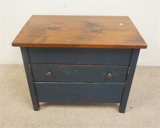 1123	SMALL COUNTRY CHEST W/2 DRAWERS & ONE IN FRONT, PAINTED DARK BLUE, 29 1/2 IN X 18 IN X 24 IN HIGH
