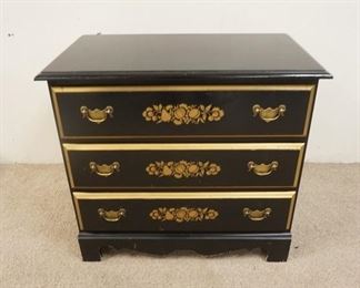 1124	STENCIL DECORATED 3 DRAWER CHEST, EBONIZED, 32 IN WIDE X 17 1/2 IN DEEP X 30 IN HIGH
