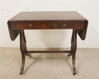 1125	DROP LEAF LYRE SIDE TABLE, ONE DRAWER, BRASS CLAW FEET, 31 1/2 IN WIDE X 18 IN DEEP X 28 IN HIGH, DROPS ARE 9 IN
