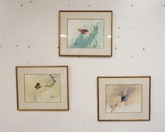 1129	3 OIL ON PAPER BY YUAN SAN LIM-BIRDS, 21 IN X 17 1/2 IN INCLUDING FRAME

