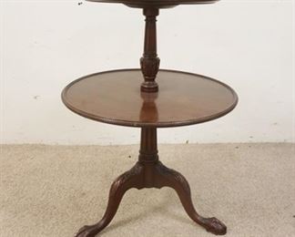 1155	2 TIER ROUND MAHOGANY TABLE, BALL & CLAW FEE, 30 3/4 IN HIGH
