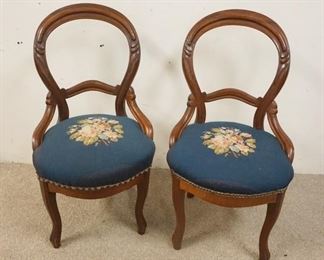 1156	PAIR OF FINGER CARVED VICTORIAN CHAIRS, NEEDLEPOINT SEATS
