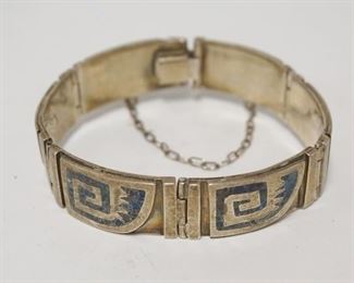 1164	MEXICAN STERLING SILVER BRACELET WITH BLUE TURQUOISE INLAY, 1.68 TOZ. 
