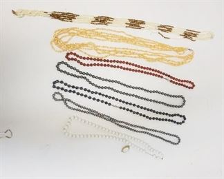 1191	6 BEADED NECKLACES INCLUDING SEED PEARL AND AMBER GLASS BEADS

