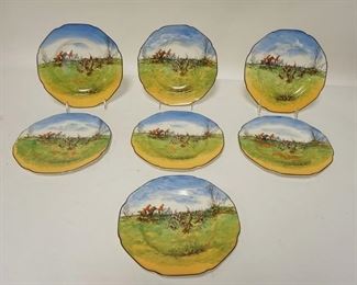 1215	7 CROWN DUCAL HUNT SCENE PLATES, MADE EXPRESSLY FOR OVINGTONS NEW YORK, 8 IN
