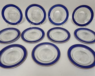1217	11 GLASS PLATES W/BLUE & GOLD BORDERS, 7 5/8 IN
