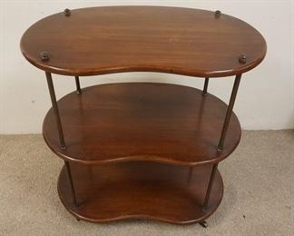 1222	3 TIER KIDNEY TABLE, HAS METAL SUPPORTS & CASTORS, 34 1/2 IN HIGH X 31 1/2 IN WIDE
