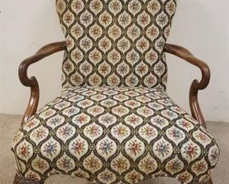 1226	UPHOLSTERED ARM CHAIR, HAS BENTWOOD ARMS, BALL & CLAW FEET, SLIGHT STAIN ON SEAT, 27 IN WIDE X 41 1/4 IN HIGH
