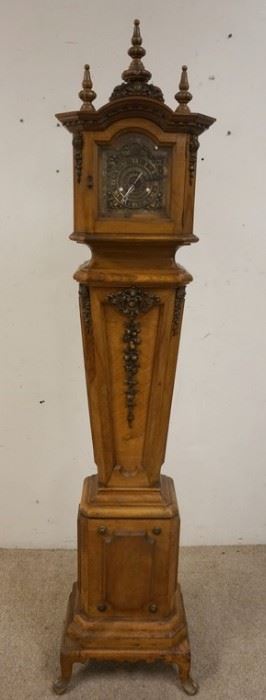 1229	ORNATE GRANDMOTHERS CLOCK CASE ONLY, BRASS MOUNTS, CASE IS DOVETAILED FACE MARKED ANTHONY MAROH, LONDON, 74 IN HIGH
