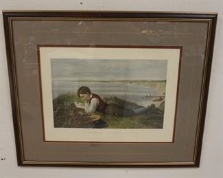 1241	FRAMED PRINT *ABSORBED IN ROBINSON CRUSOE*, ARTIST R CLINSON, ENGRAVED BY F STACKPOOLE, 34 1/2 IN X 42 IN WIDE
